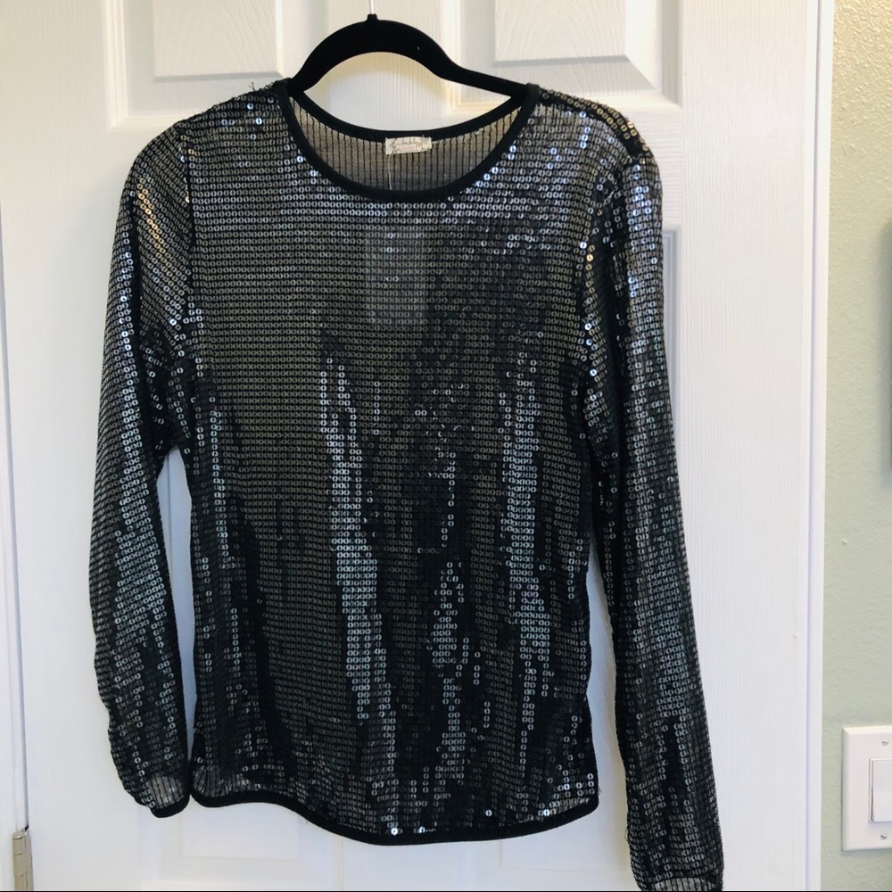 NWT Free People Black Sequined Top